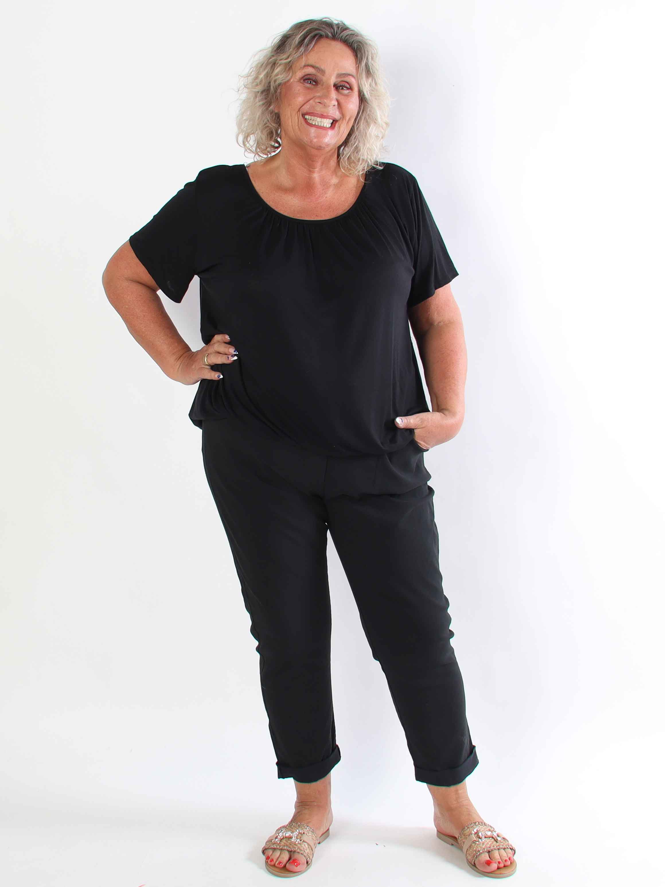 Dakota Plain - Plus size bukser i viskoseblanding med elastikkant og bindebånd i livet